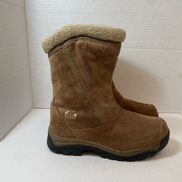 Sorel Women’s Water Fall Insulated Tan-Brown Suede Leather Winter Snow Boot Sz 7 - Picture 3 of 9